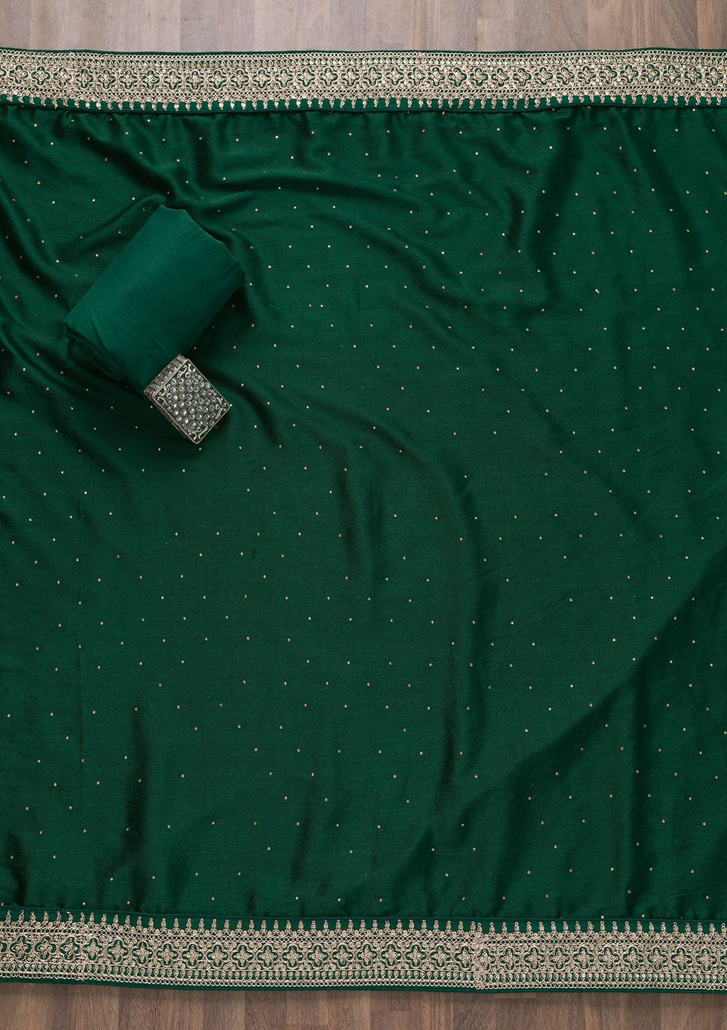Bottle Green Zariwork Raw Silk Semi Stitched Salwar Suit