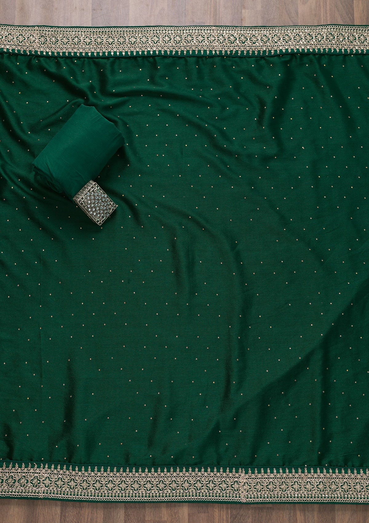 Bottle Green Zariwork Raw Silk Semi Stitched Salwar Suit
