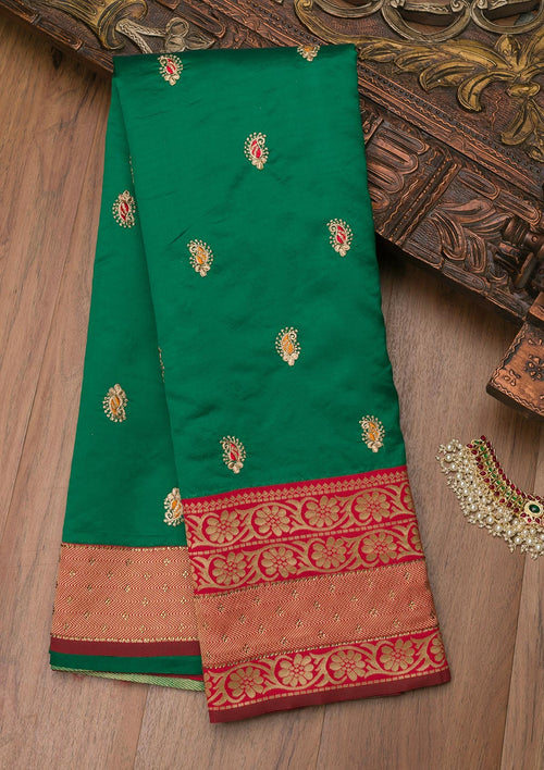 Bottle Green Zariwork Banarasi Saree