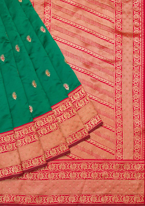 Bottle Green Zariwork Banarasi Saree