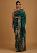 Bottle Green Zari Work Banarasi Saree