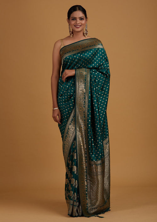Bottle Green Zari Work Banarasi Saree