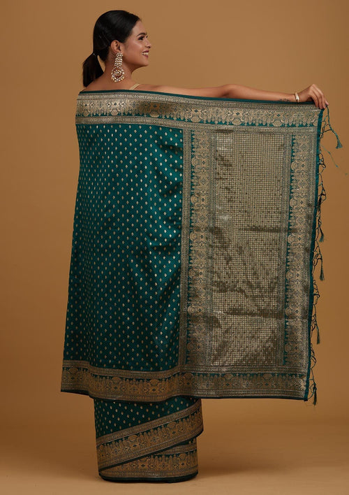 Bottle Green Zari Work Banarasi Saree