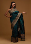 Bottle Green Zari Work Banarasi  Saree