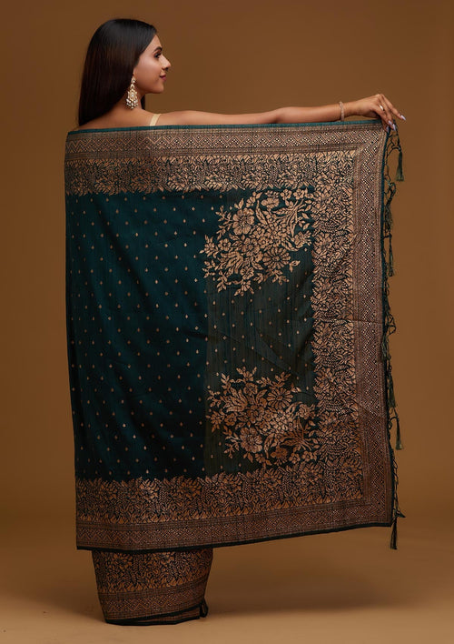 Bottle Green Zari Work Banarasi  Saree