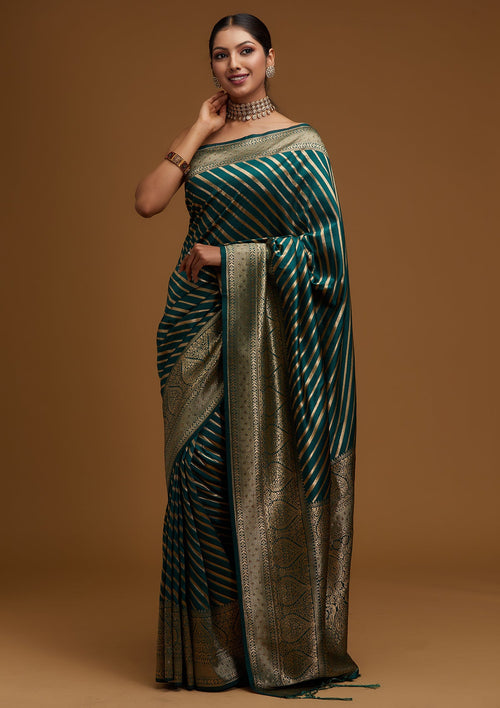 Bottle Green Zari Work Banarasi  Saree