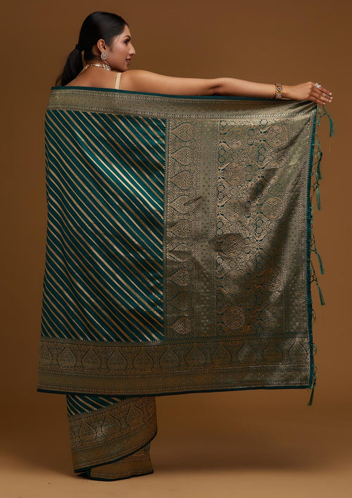 Bottle Green Zari Work Banarasi  Saree
