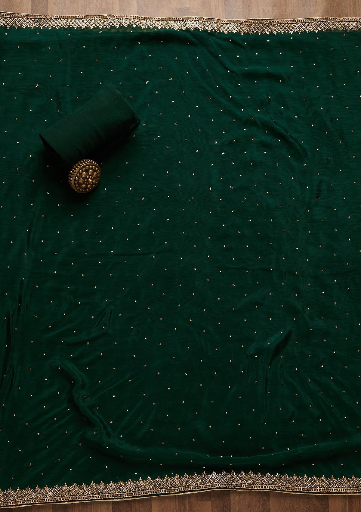 Bottle Green Zariwork Chanderi Unstitched Salwar Suit