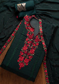 Bottle Green Threadwork Georgette Semi-Stitched Salwar Suit