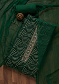 Bottle Green Zariwork Georgette Unstitched Salwar Suit
