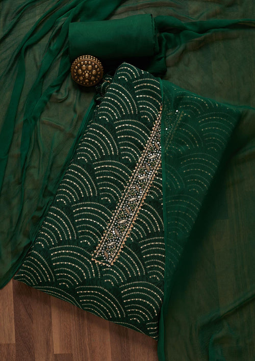Bottle Green Zariwork Georgette Unstitched Salwar Suit