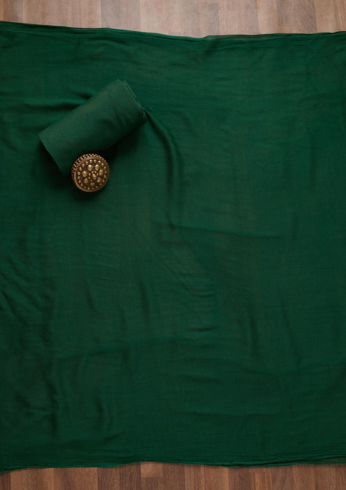 Bottle Green Zariwork Georgette Unstitched Salwar Suit