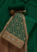 Bottle Green Zariwork Semi Crepe Unstitched Salwar Suit