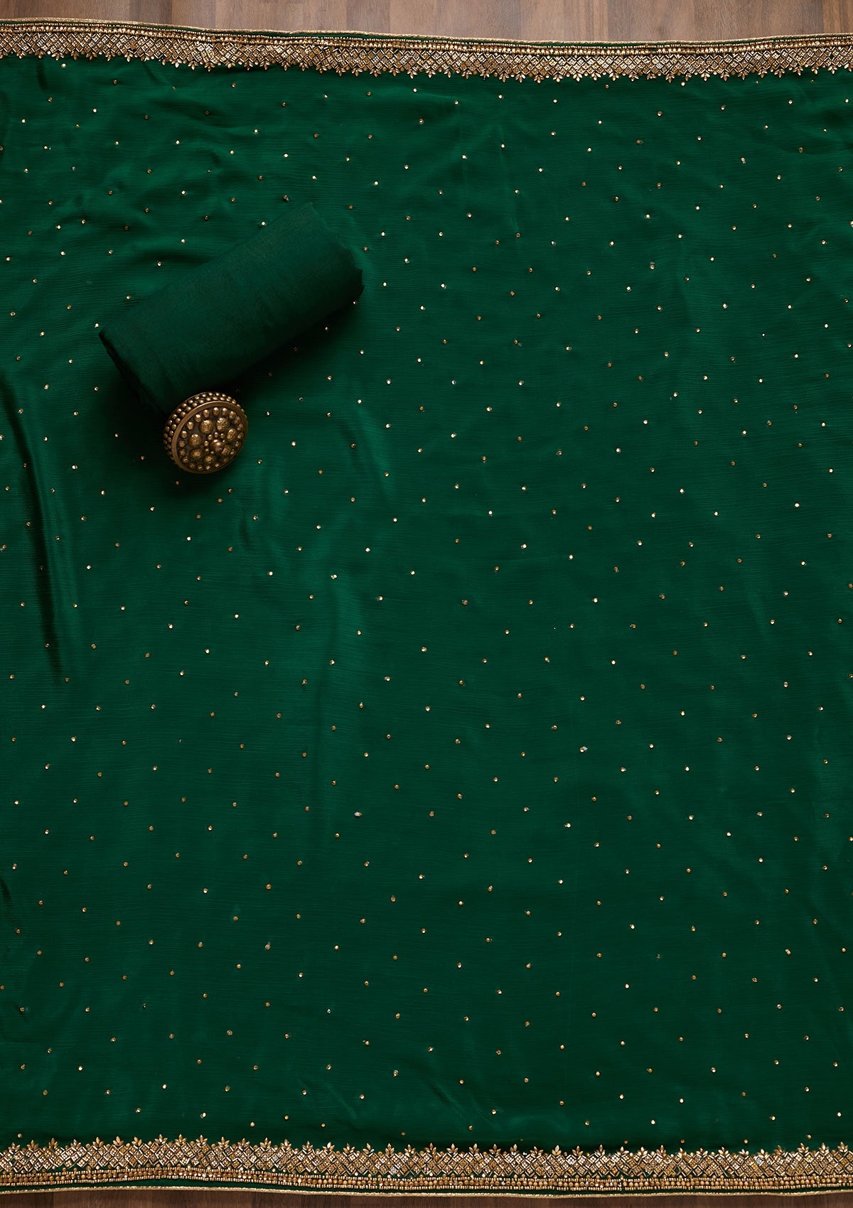 Bottle Green Zariwork Semi Crepe Unstitched Salwar Suit