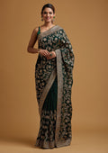 Bottle Green Zariwork Georgette Designer Saree