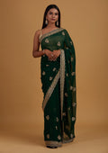 Bottle Green Zariwork Georgette Designer Saree
