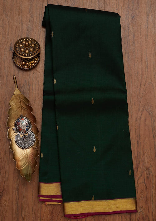 Bottle Green Zariwork Pure Silk Saree