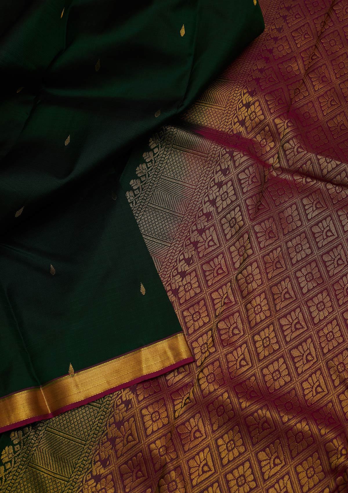 Bottle Green Zariwork Pure Silk Saree
