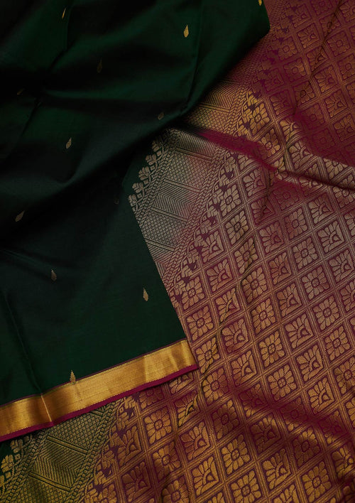 Bottle Green Zariwork Pure Silk Saree