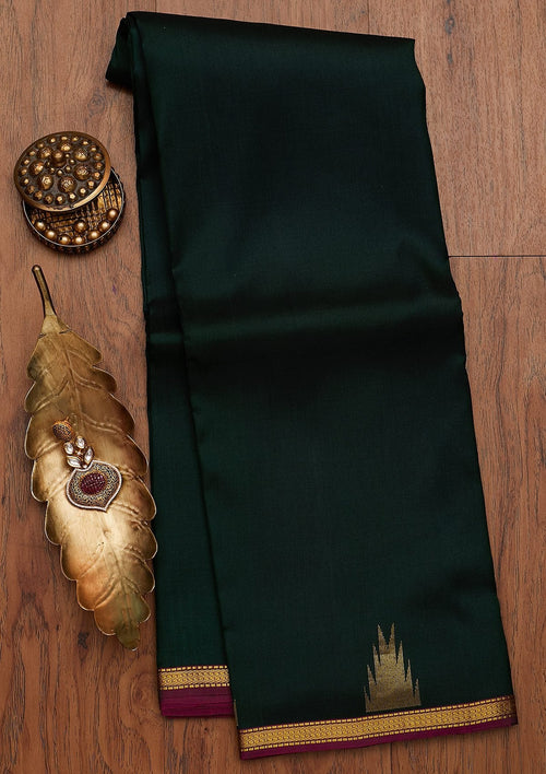 Bottle Green Zariwork Pure Silk Saree