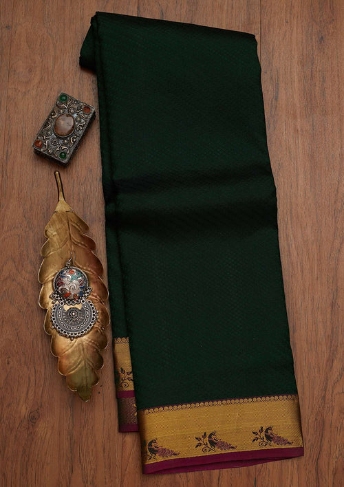Bottle Green Zariwork Pure Silk Saree