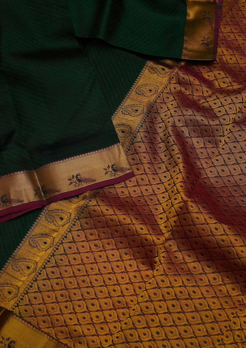 Bottle Green Zariwork Pure Silk Saree