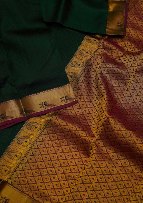 Bottle Green Zariwork Pure Silk Saree