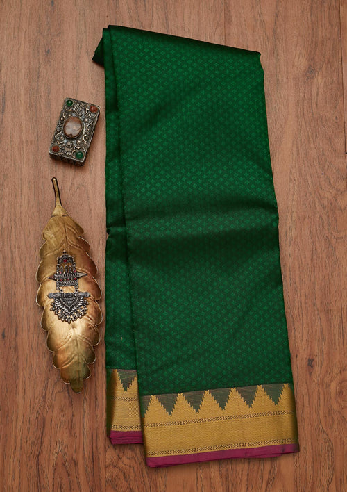Bottle Green Zariwork Pure Silk Saree