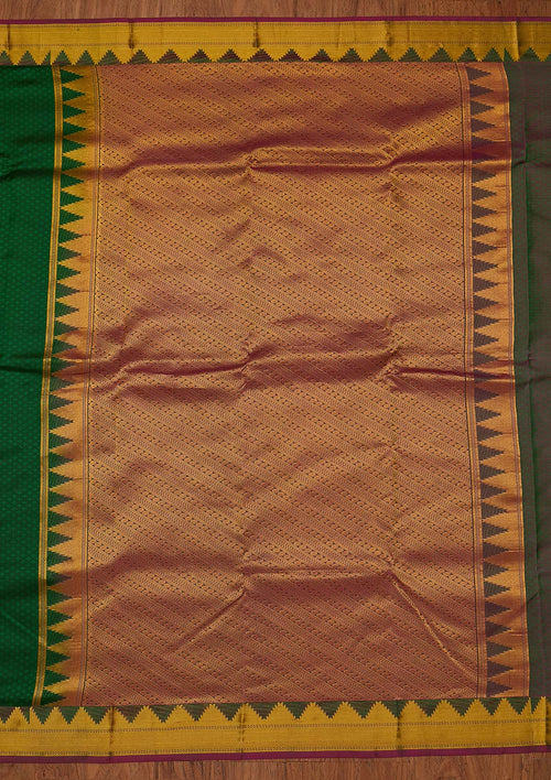 Bottle Green Zariwork Pure Silk Saree