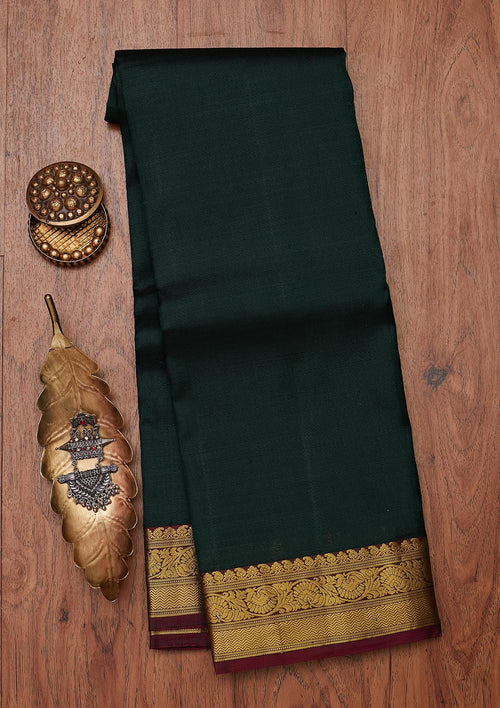 Bottle Green Zariwork Pure Silk Unstitched Saree