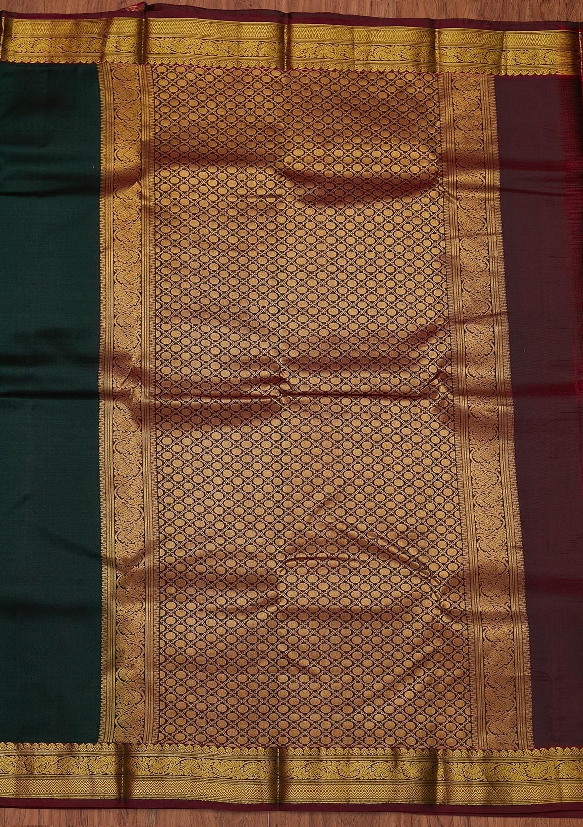 Bottle Green Zariwork Pure Silk Unstitched Saree
