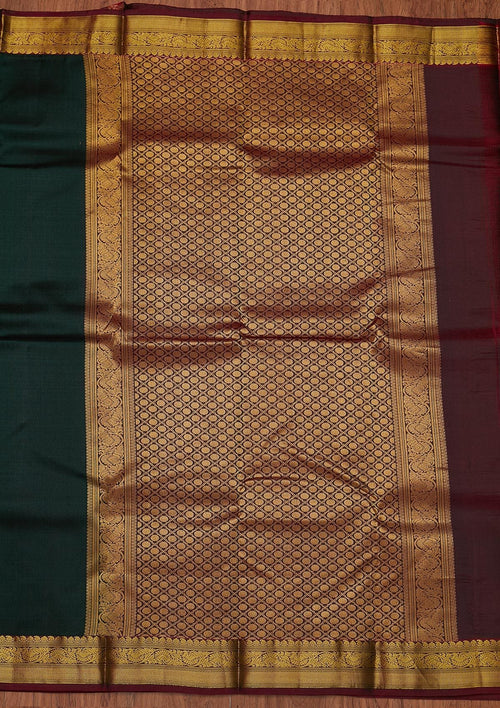 Bottle Green Zariwork Pure Silk Unstitched Saree