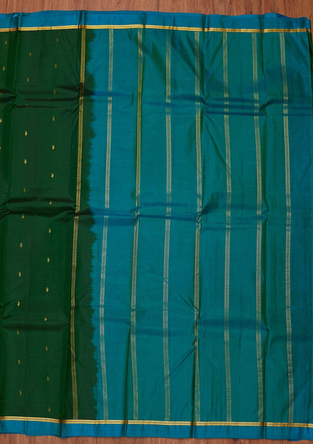 Bottle Green Zariwork Pure Silk Unstitched Saree