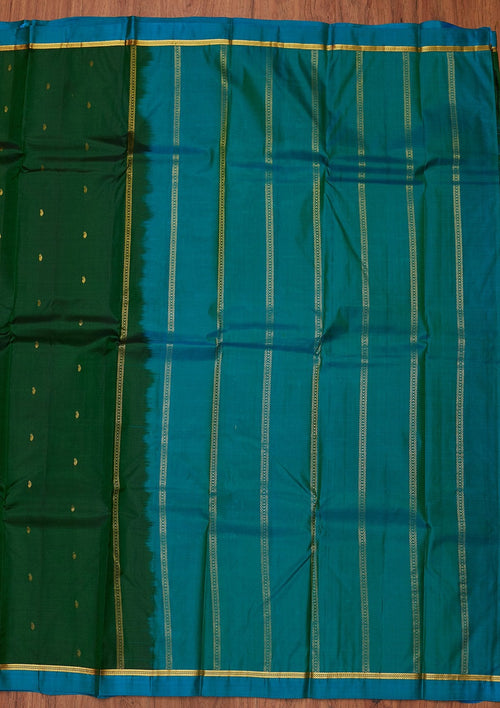 Bottle Green Zariwork Pure Silk Unstitched Saree