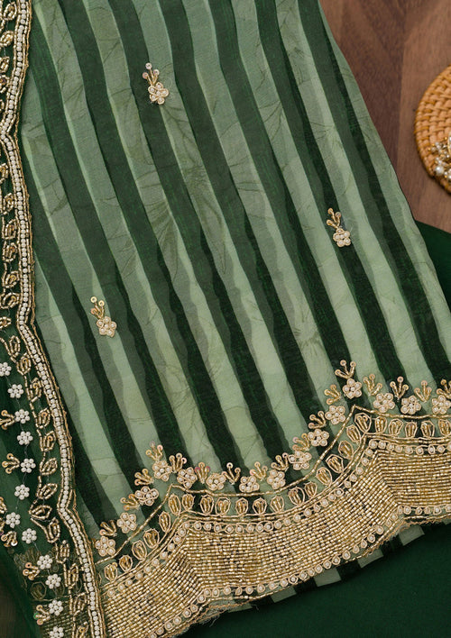 Bottle Green Cutdana Semi Crepe Unstitched Salwar Suit