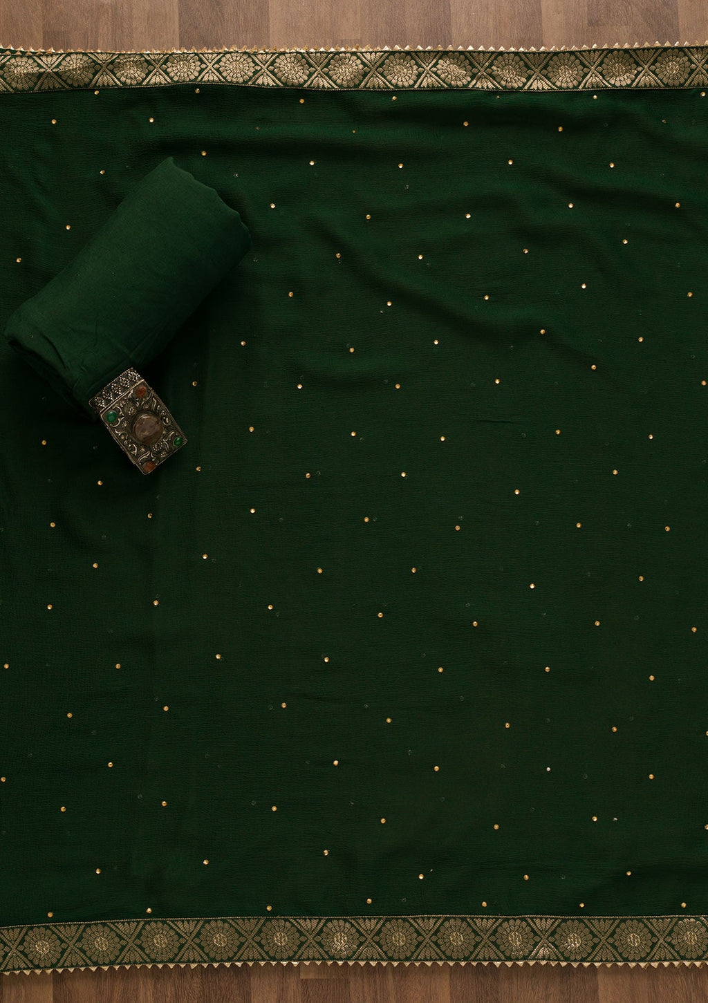 Bottle Green Gotapatti Organza Unstitched Salwar Suit