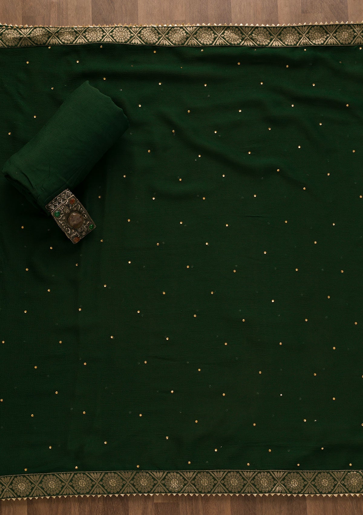 Bottle Green Gotapatti Organza Unstitched Salwar Suit