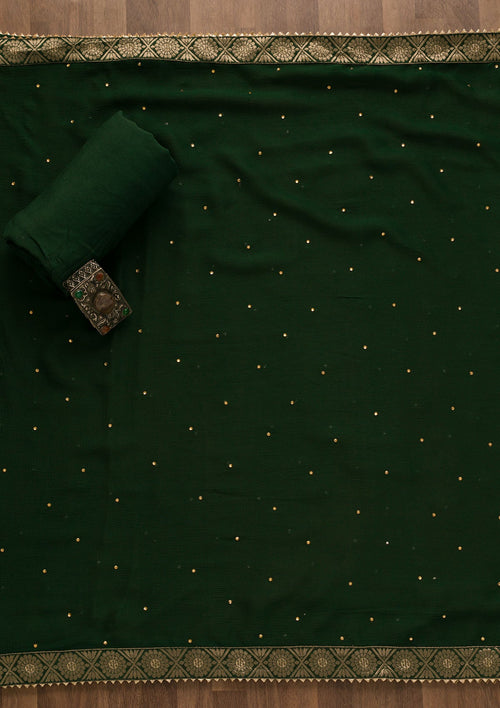 Bottle Green Gotapatti Organza Unstitched Salwar Suit