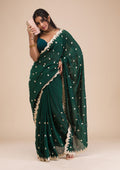 Bottle Green Gotapatti Raw Silk Saree