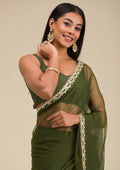 Bottle Green Silver Stonework Chiffon Saree
