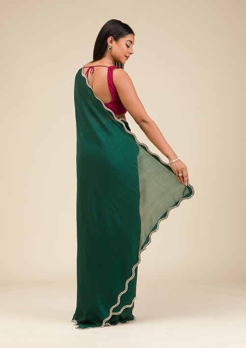 Bottle Green Stonework Art Silk Saree