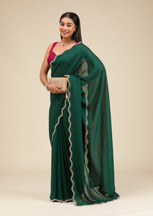 Bottle Green Stonework Art Silk Saree