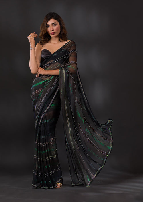 Brown Swarovski Georgette Saree