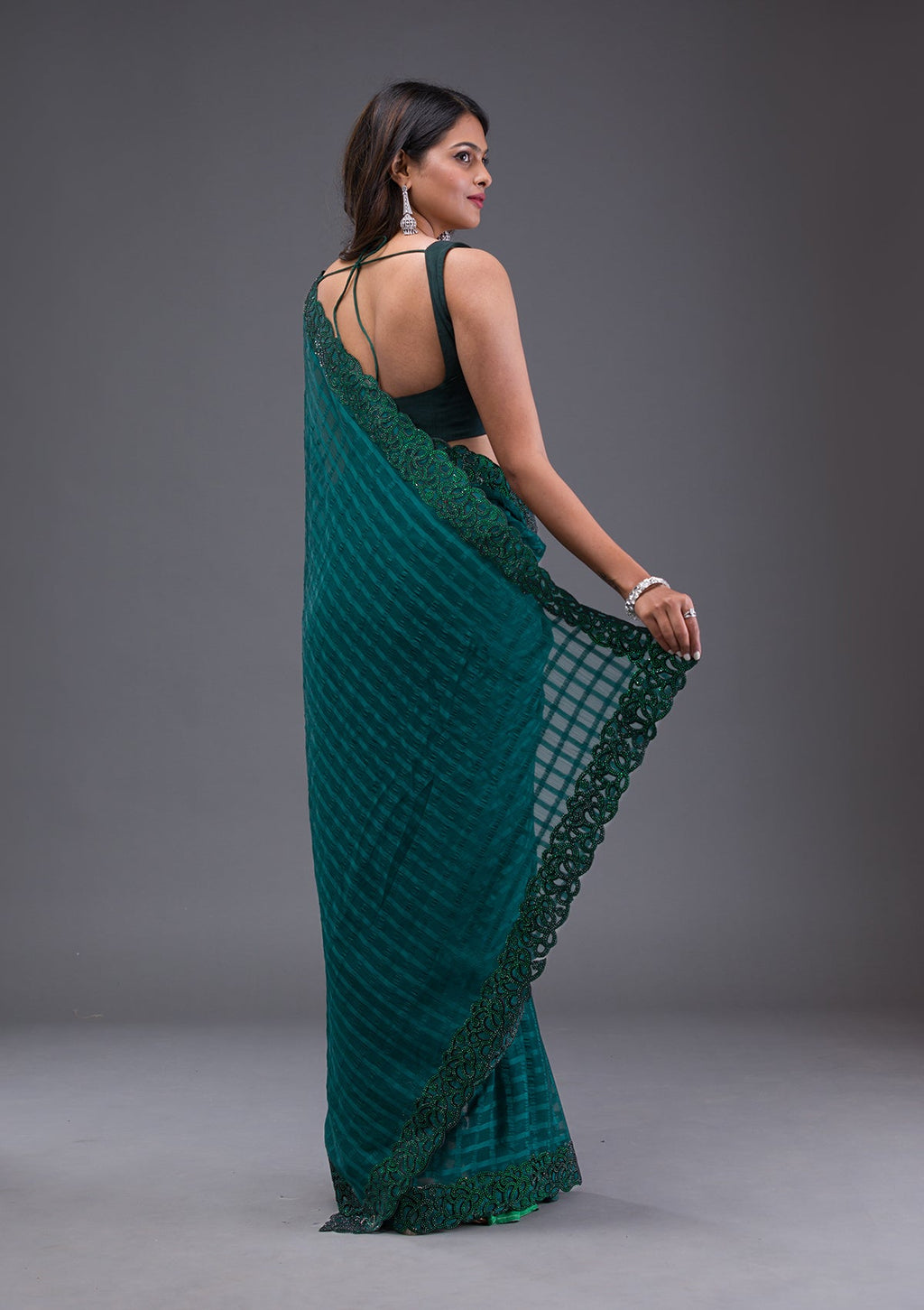 Bottle Green Swarovski Satin Saree