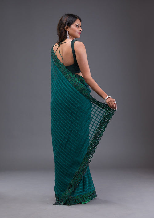 Bottle Green Swarovski Satin Saree
