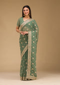 Bottle Green Zariwork Chiffon Saree