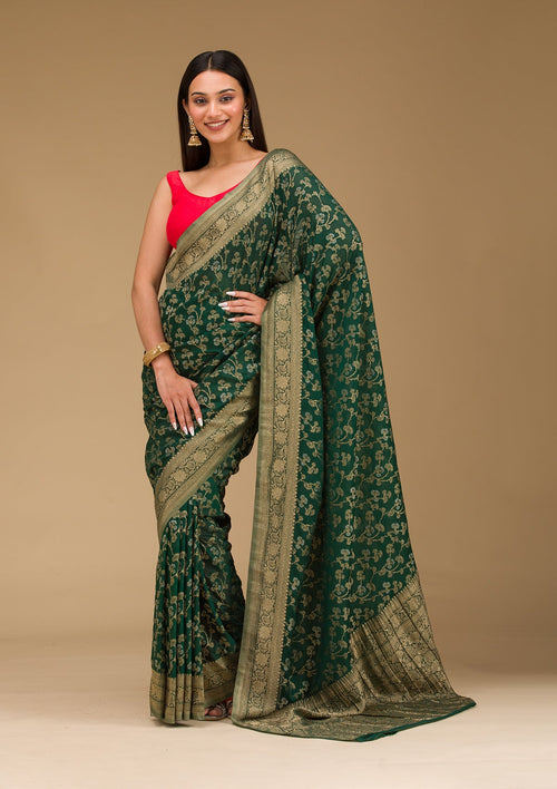 Bottle Green Zariwork Georgette Saree