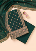 Bottle Green Zariwork Raw Silk Unstitched Salwar Suit