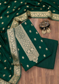 Bottle Green Zariwork Semi Crepe Unstitched Salwar Suit