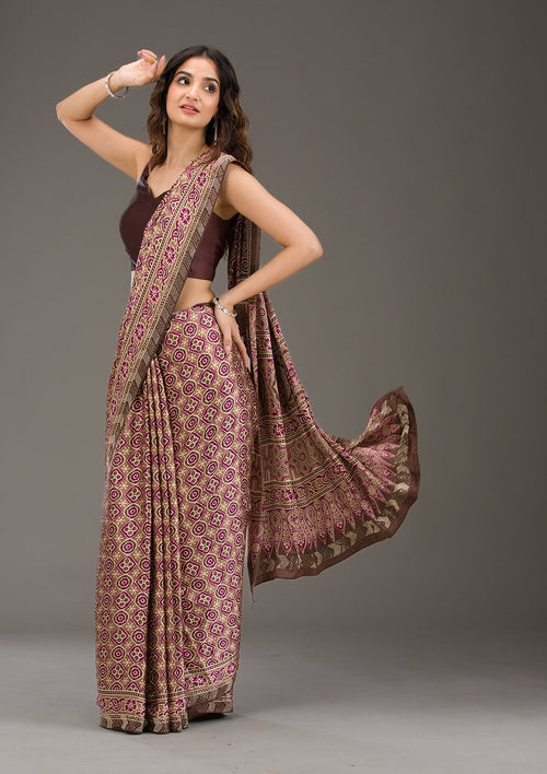 Brown Cutdana Satin Saree